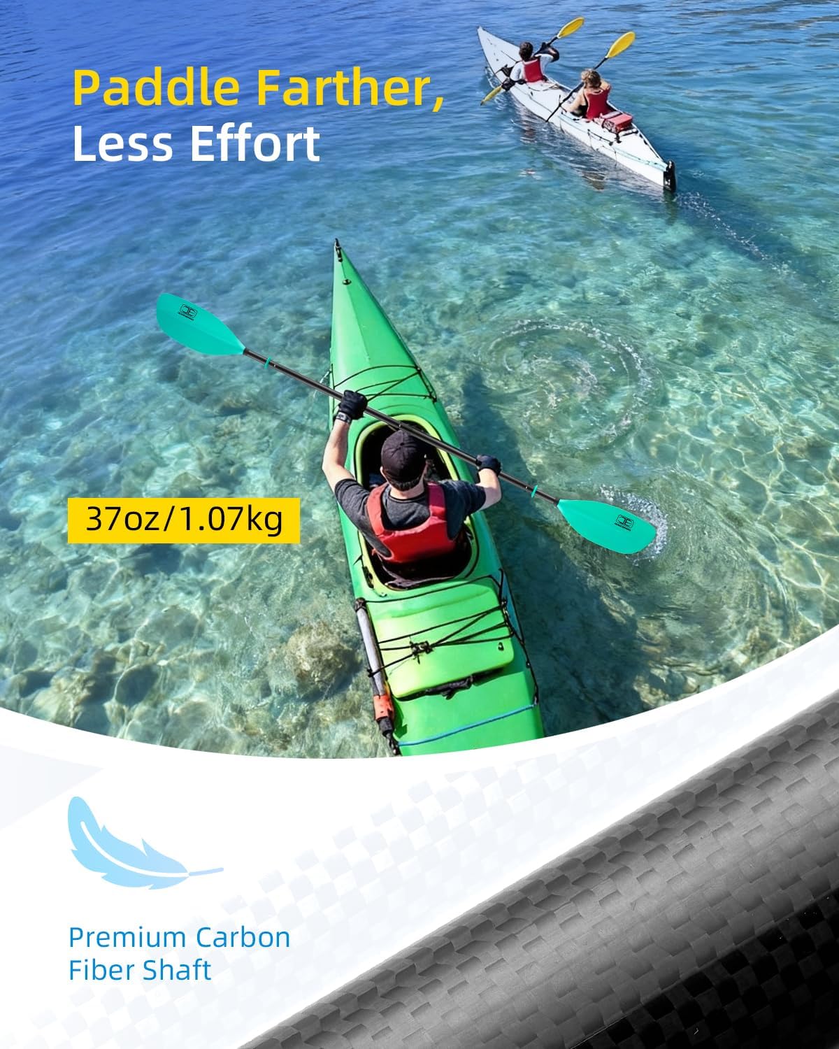 OCEANBROAD 4 Pieces Kayak Paddle 90.5in/230cm Carbon Fiber for Kayaking