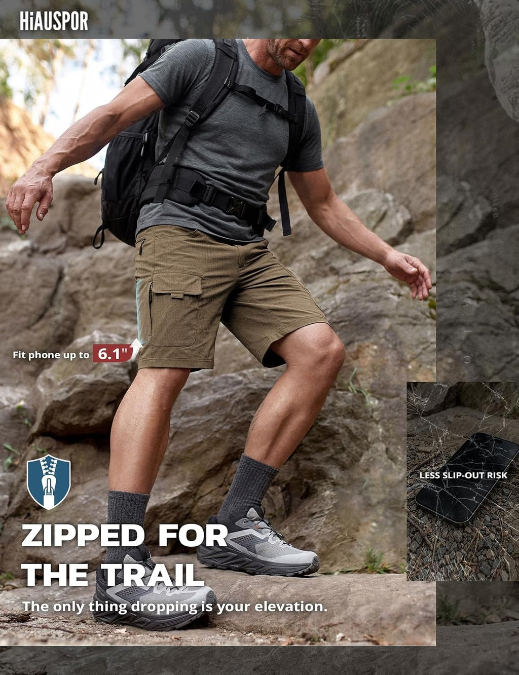 Hiauspor Men's Hiking Cargo Shorts: Quick Dry Lightweight with 6 Pockets