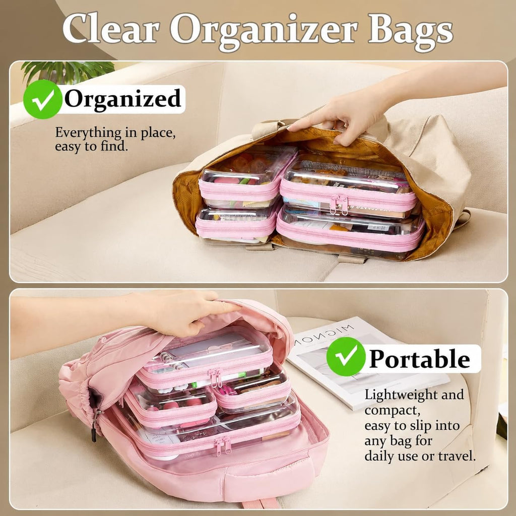 4 pcs Clear Zipper Pouches,Hard Shell Zipper Case, Toiletry Bag for Travel
