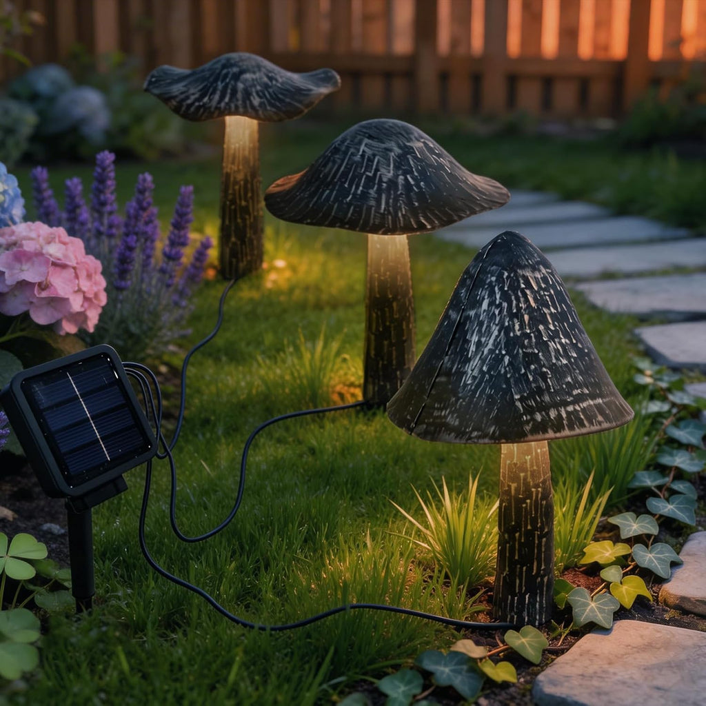 Solar Lights Outdoor Decor, Solar Metal Mushroom Yard Decorations Outdoor