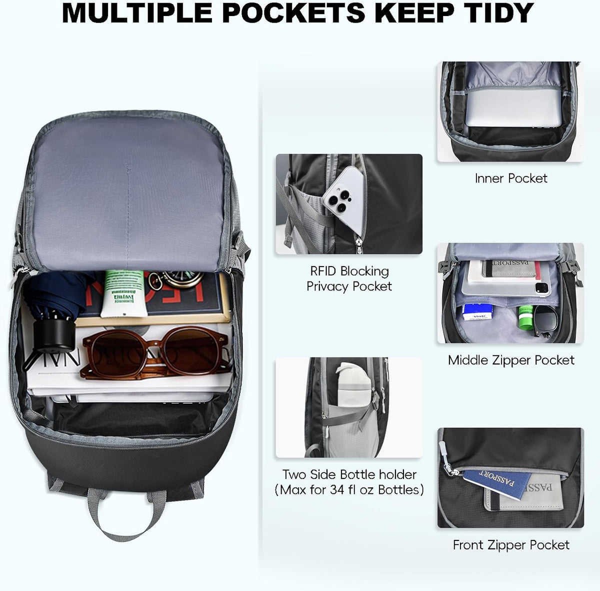 Seektop Travel Backpack, Foldable Expandable 20L-28L Daypack