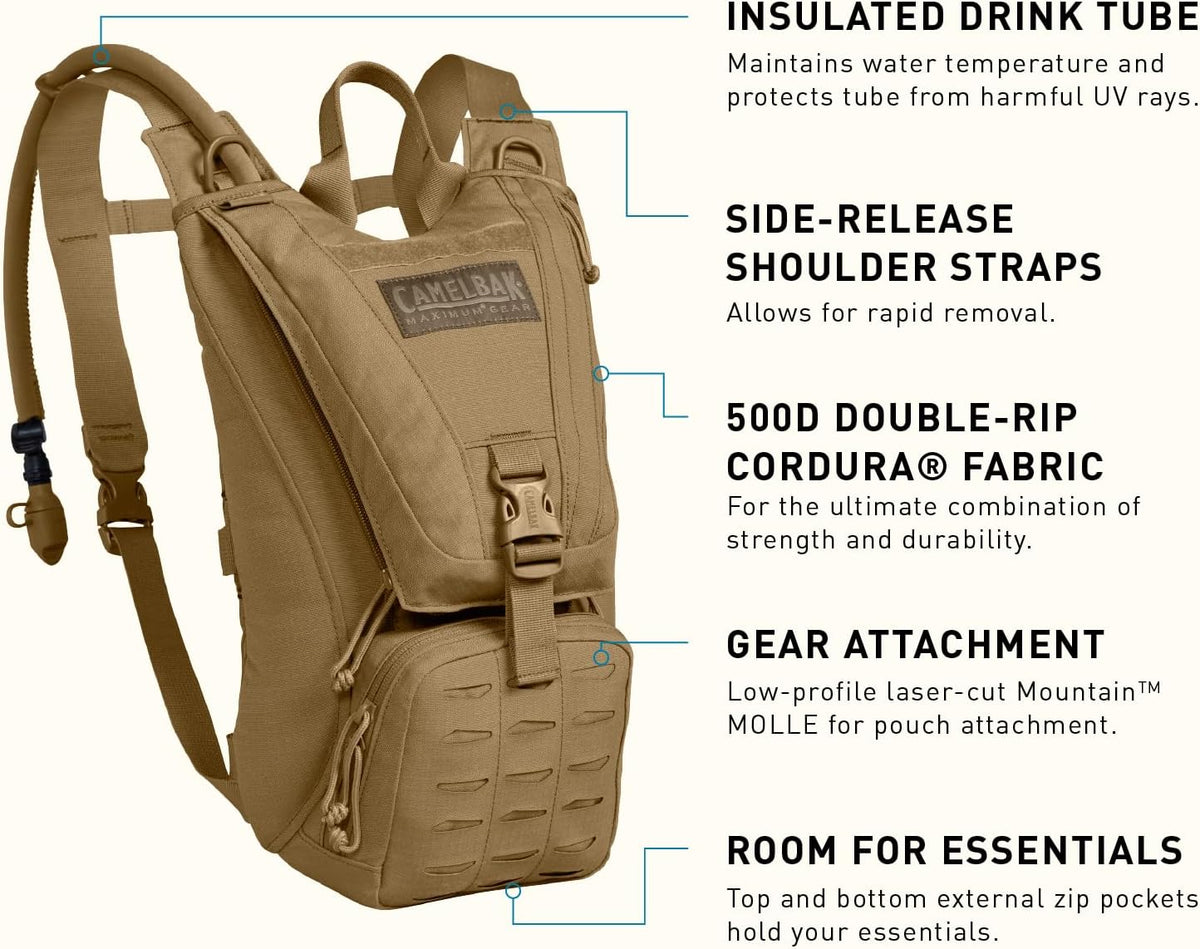 CamelBak Ambush Tactical Hydration Backpack, Low‑Profile MOLLE Design with 100oz Mil‑Spec Crux Reservoir