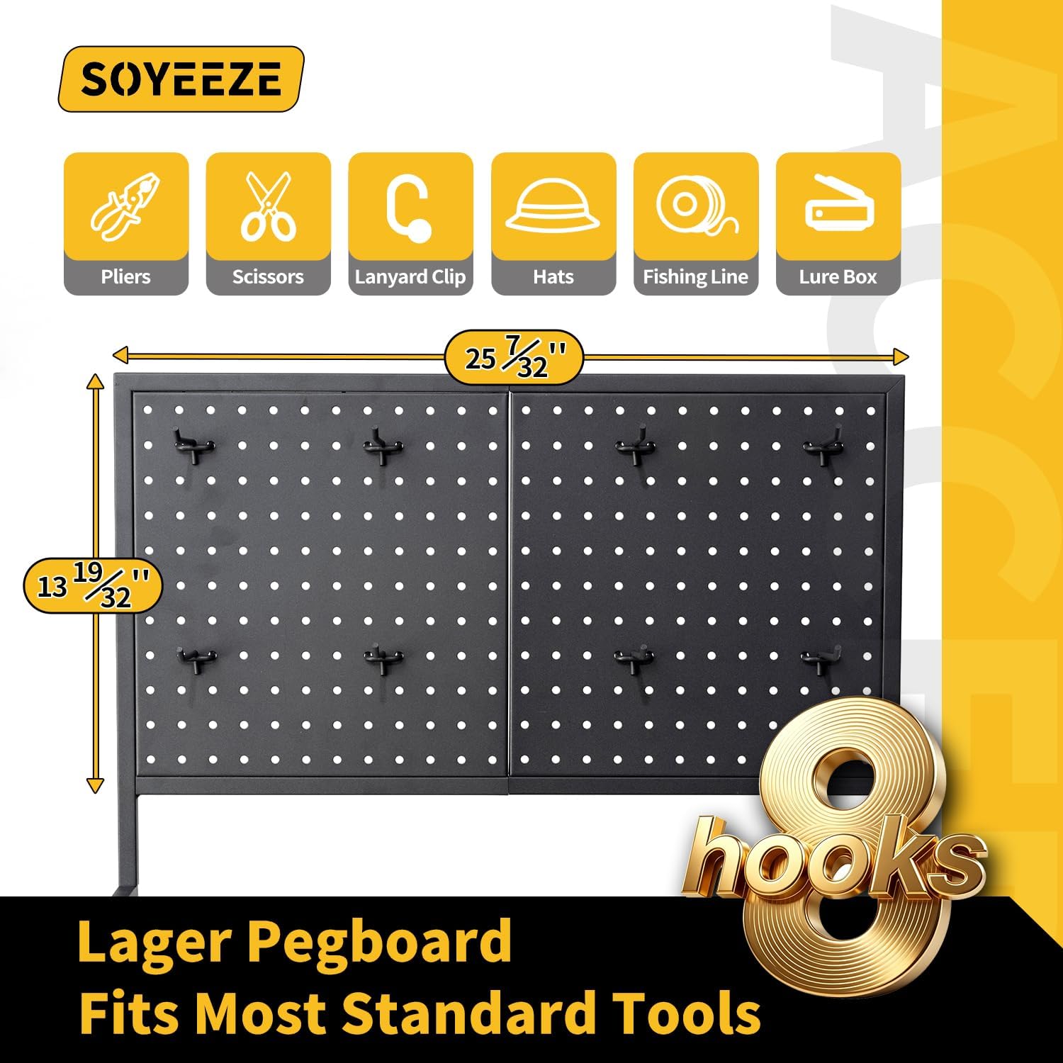 SOYEEZE Fishing Rod Holders for Garage, Fishing Pole Holder Up to 12 Rods with Pegboard and Hooks,Rolling Fishing Cart with Wheels, Fishing Gear Storage For Tackle Box & Reel Organization-4 Side Fence