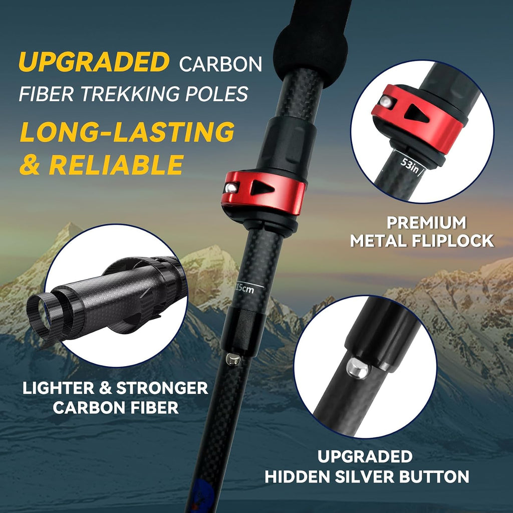Carbon Fiber Trekking Poles, Lightweight Hiking Sticks with Cork Grip 2 Pcs