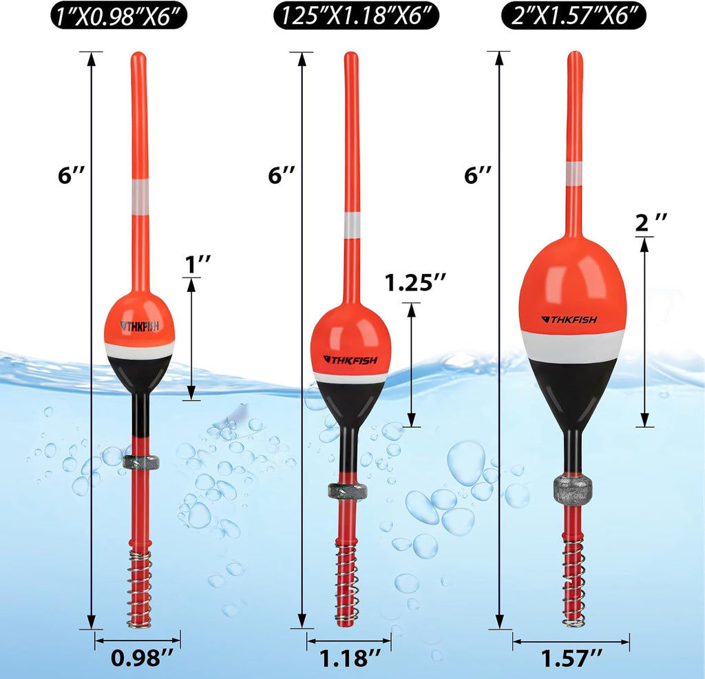 THKFISH Balsa Wood Spring Bobbers with Oval Slip Bobbers, Fishing Floats