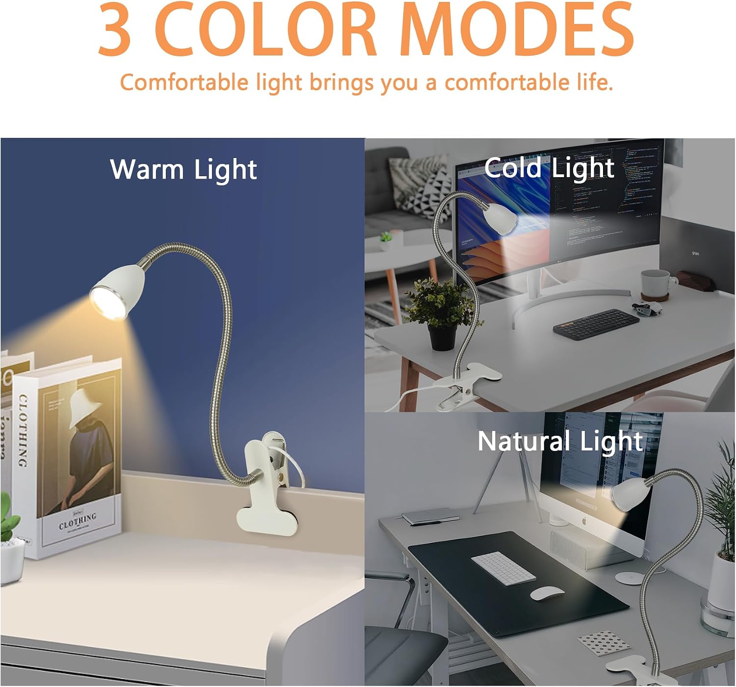 LALISU Desk lamp Eye-Caring Table Lamps, 360°Rotation LED Desk Clip Lamp