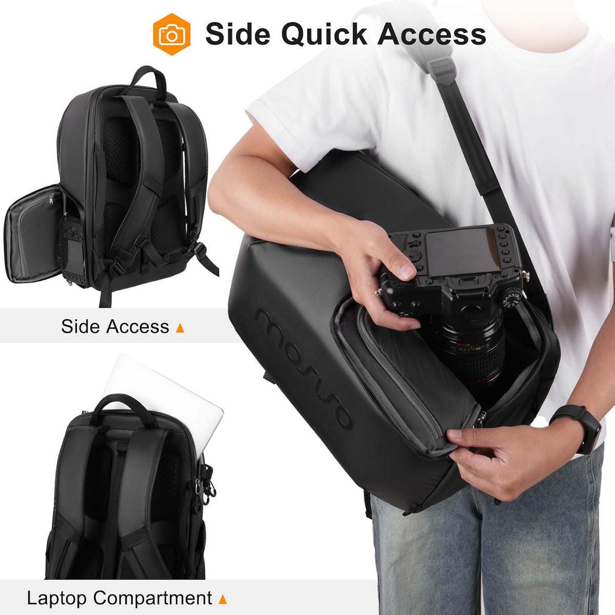 MOSISO Camera Backpack, Full Back Access Photography Backpack, Black