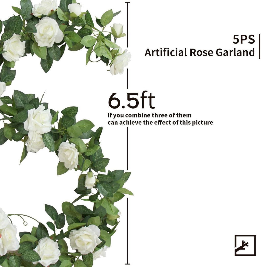 ZIFTY 5Pcs 34FT Flower Garland White Artificial Rose Vine Wedding Decor