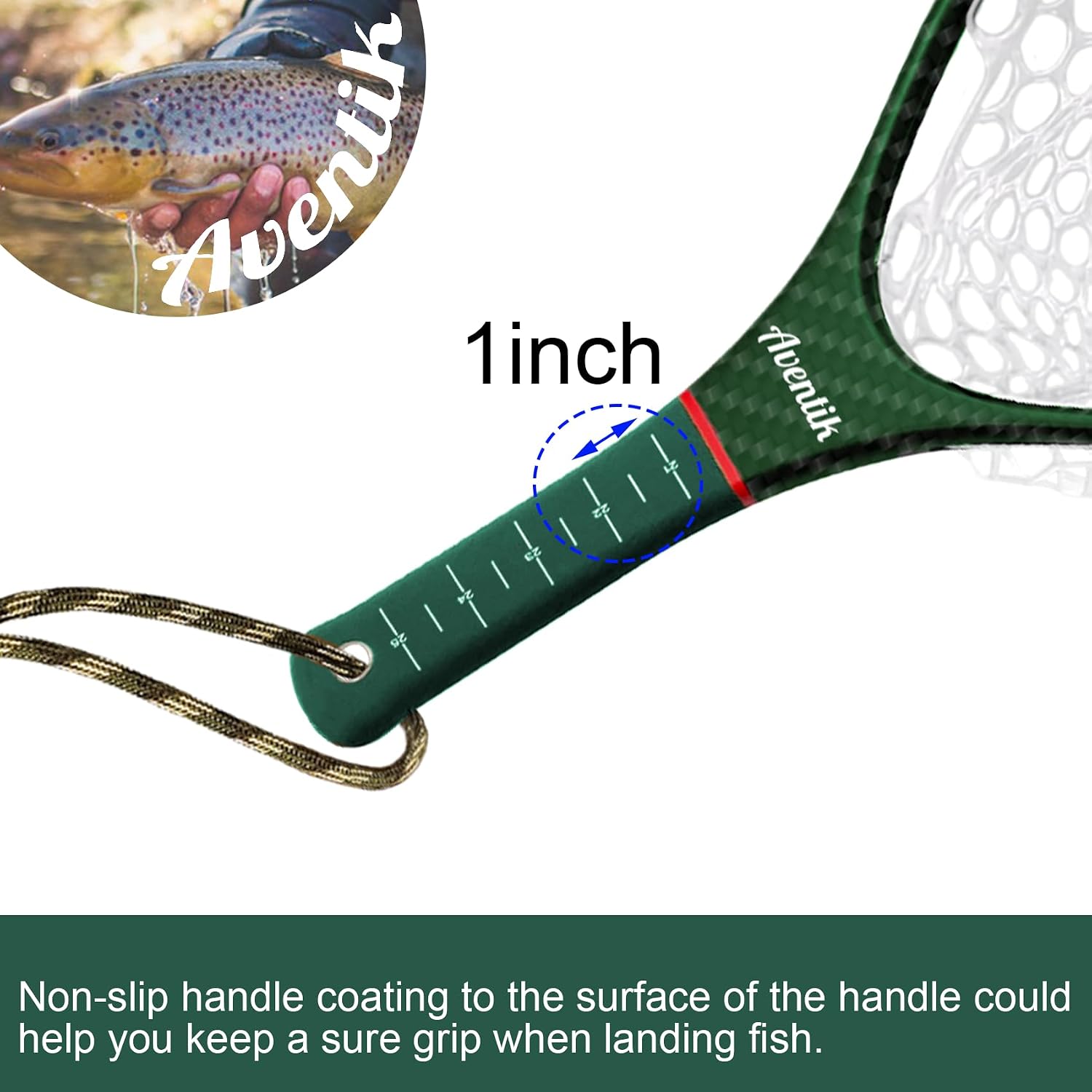 Aventik Fly Floating Fishing Net Carbon Fiber Landing Trout Net Light Weight Clear Rubber Ghost Net Catch & Release