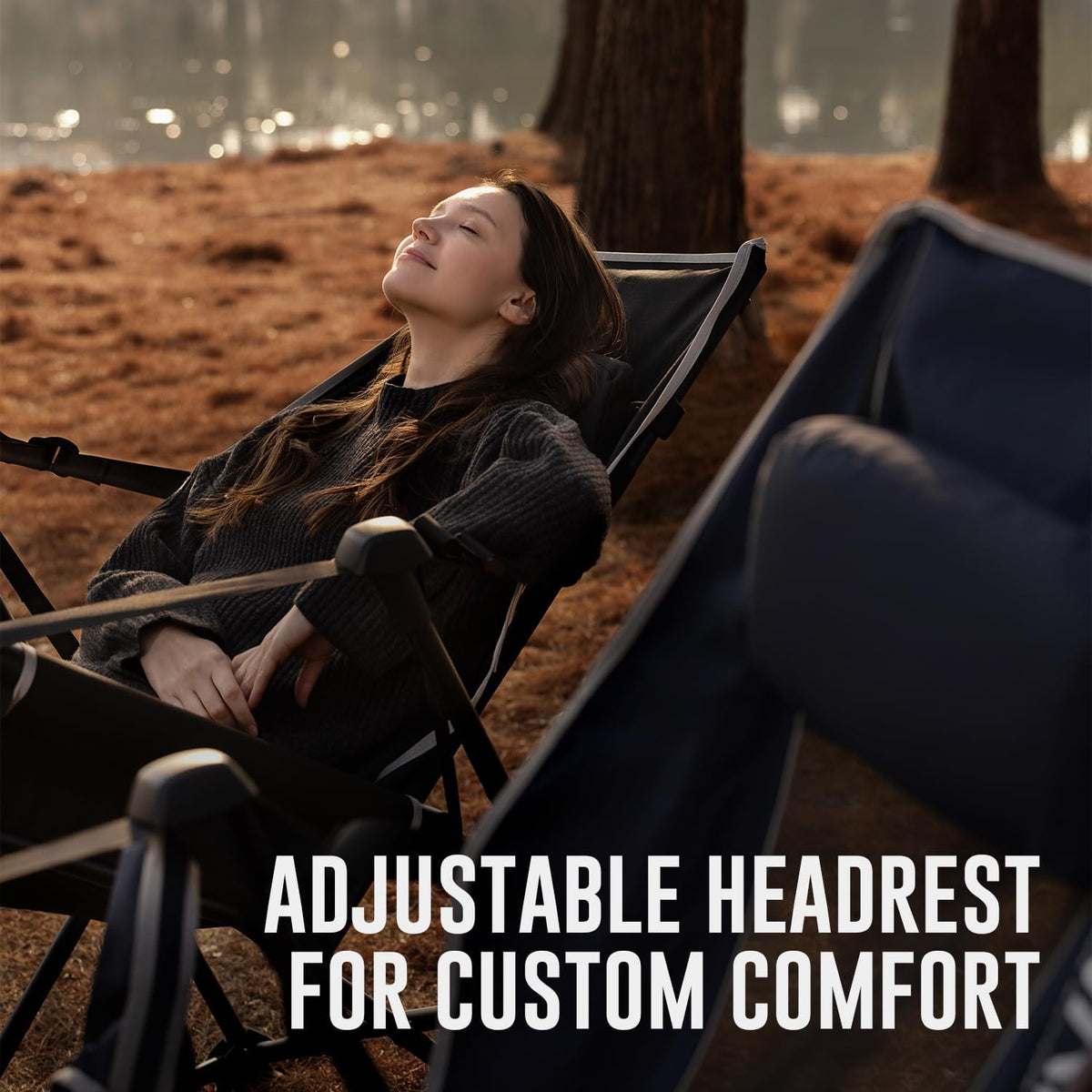 Go-Horizon Hammock Swinging Camping Chair for Adults up to 400bs,Full Lie-Flat Folding Chair with Footrest,Adjustable Headrest,Cup Holder & Carry Bag for Camping,Fishing,Beach,Patio—Black