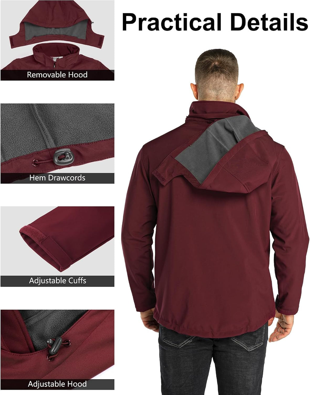 Outdoor Ventures Men's Softshell Jacket Waterproof Fleece Rain Shell Coat