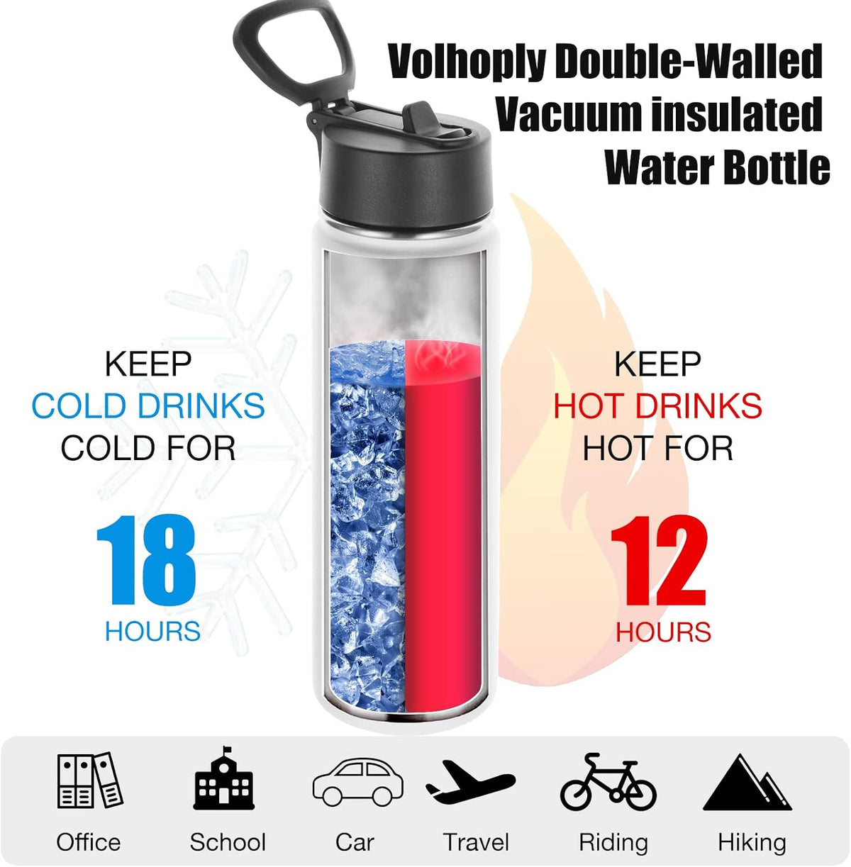 Volhoply Insulated Water Bottles with Straw Bulk 4 Pack, 22 oz Stainless Steel Sports Bottle with Handle Lid,Double Walled Vacuum Metal Water Cups with Wide Mouth, Reusable Waterbottle(Mix,4 Set)