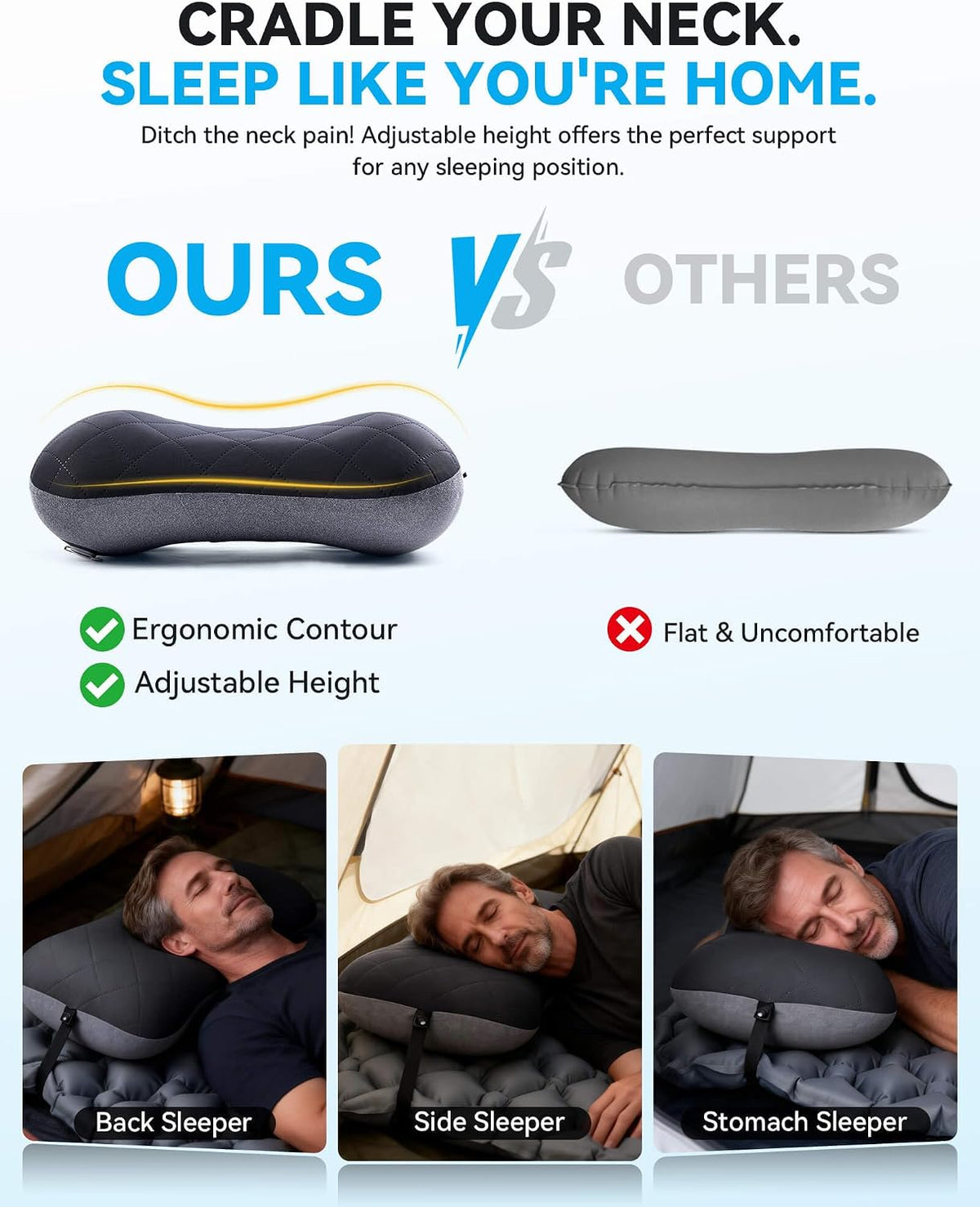Hikenture Camping Pillow with Removable Cover, Ultralight Inflatable Pillow