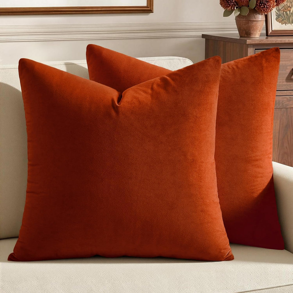 MIULEE Velvet Fall Throw Pillow Covers 18x18 Inch Pack of 2 Burnt Orange