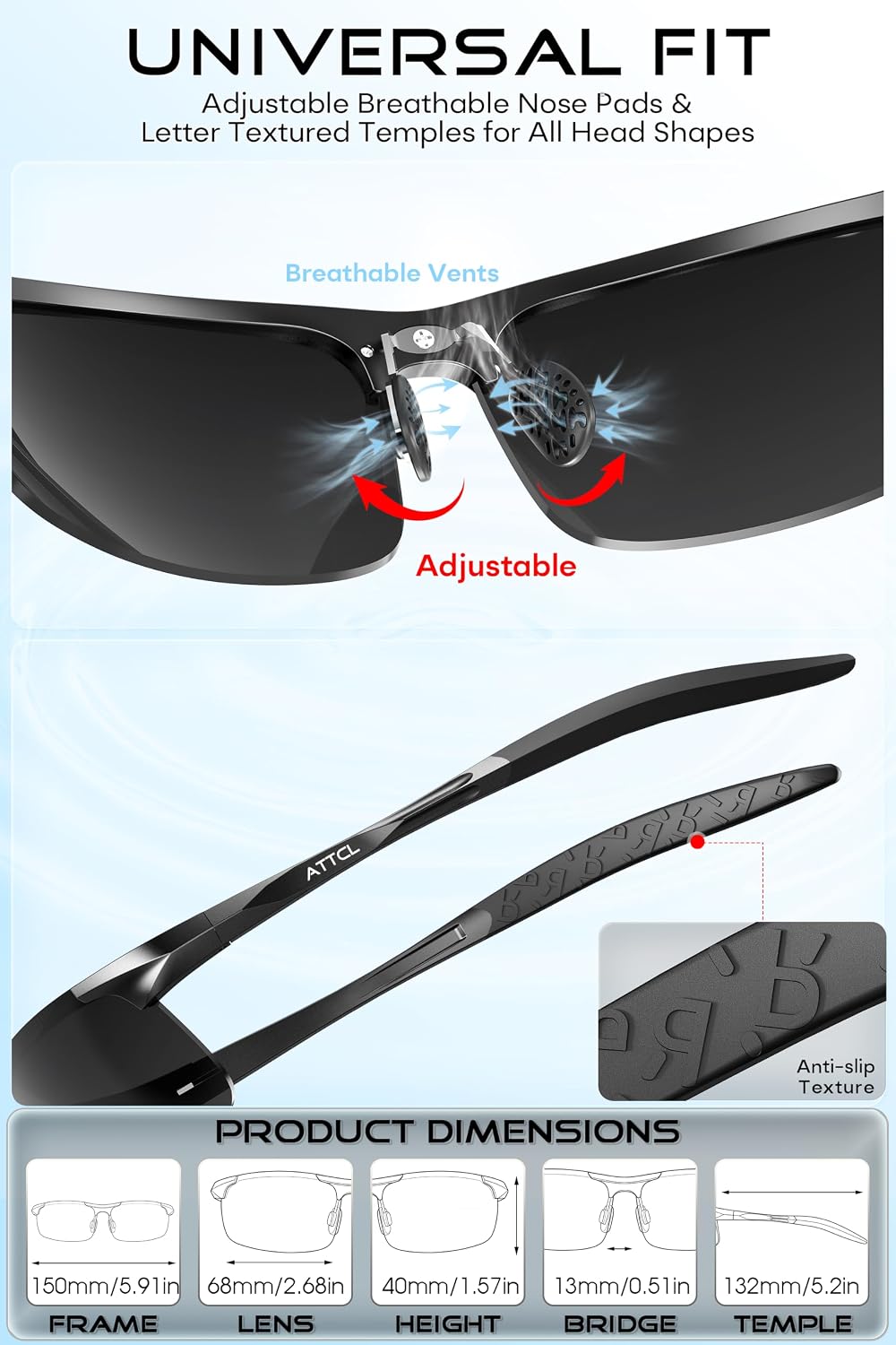 ATTCL 0.9 oz Polarized Sunglasses Men Al-Mg Metal Golf Fishing Sports UV400