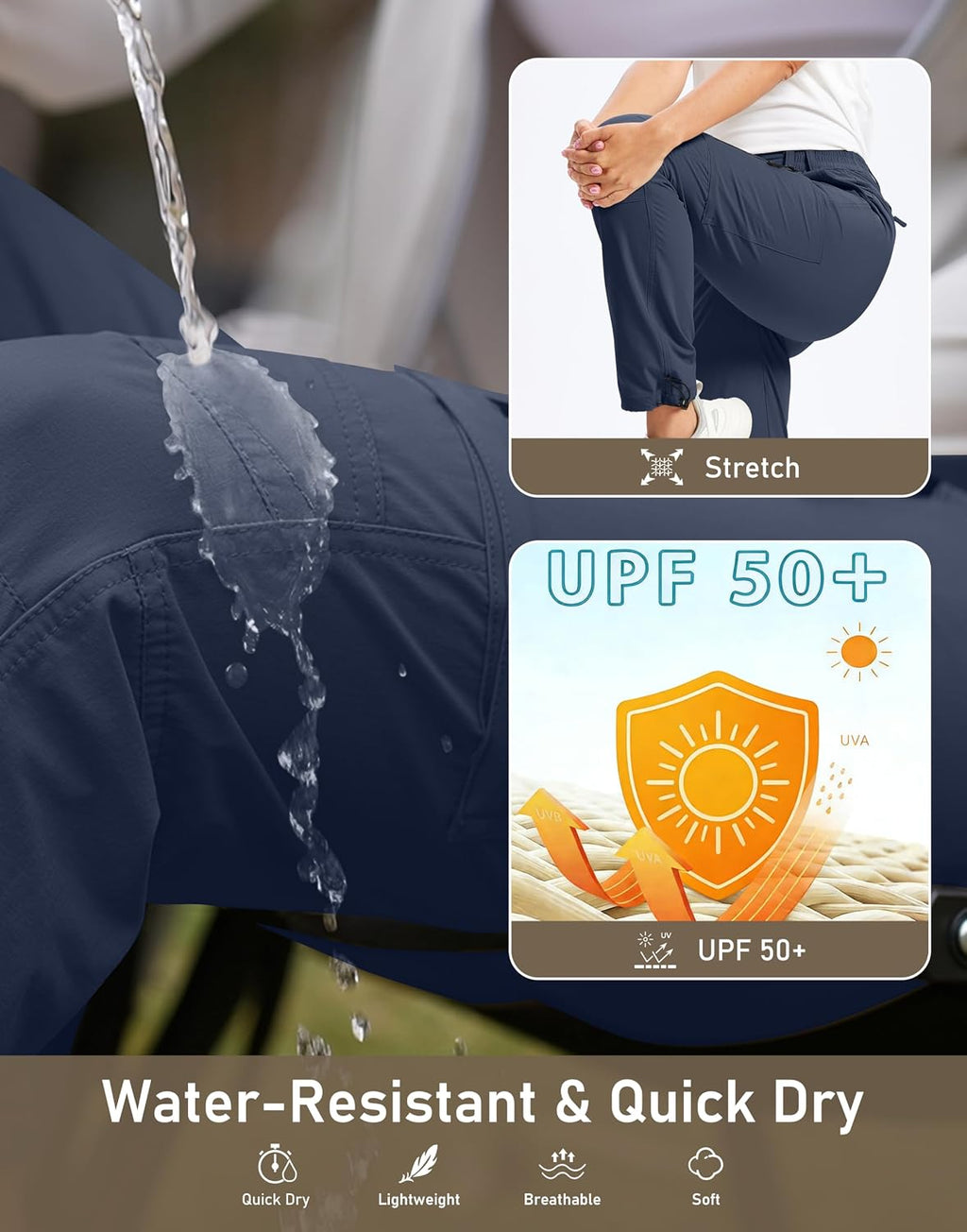 Womens Hiking Cargo Work Pants Quick Dry Water Resistant 6 Pockets