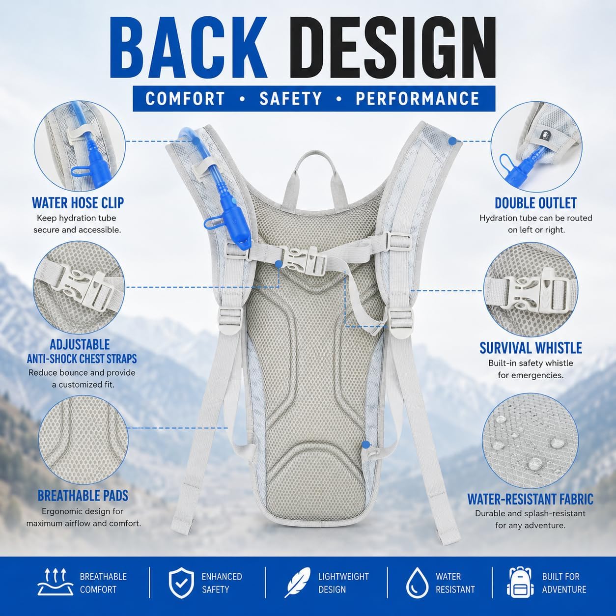 Zavothy Hydration Backpack with 2L Hydration Bladder Water Backpack for Hiking Hydration Pack for Running Cycling Hiking