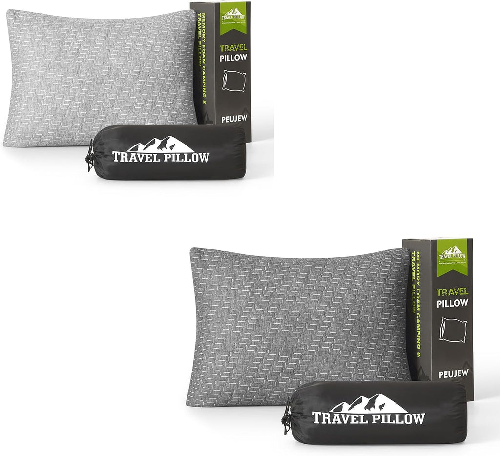 Travel Pillow Compressible Camping Memory Foam Pillow - Dark Grey M Size, Light Grey S Size, Ideal Backpacking, Airplane and Car