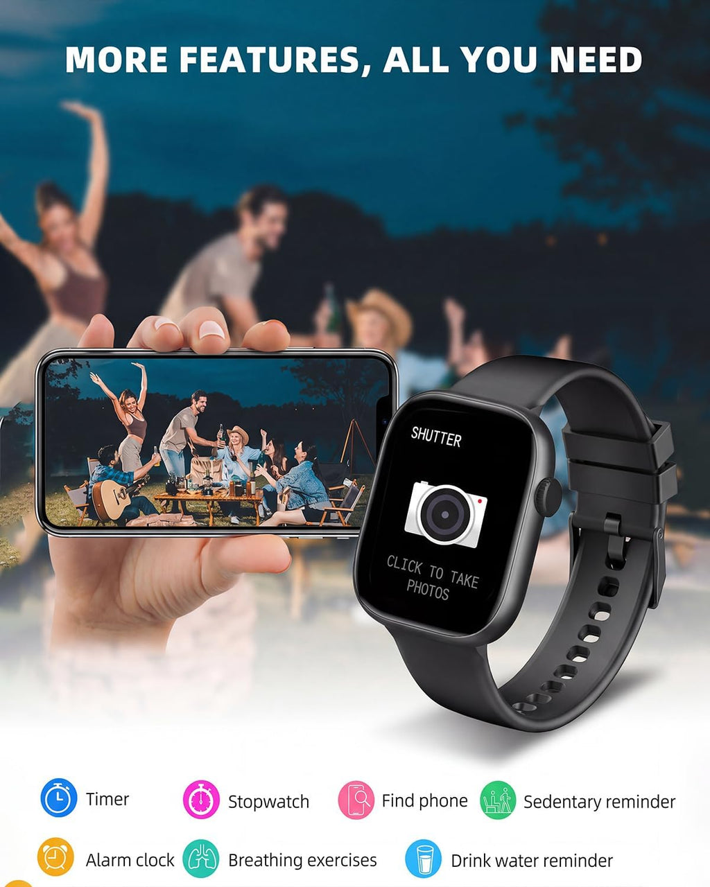 Smart Watch for Women Men, Fitness and Sleep Trackers with 1.83" HD Touchscreen, Bluetooth Calling Smartwatch for Android/iOS, IP67 Waterproof Multi-Sport Modes Pedometer, Jet Black