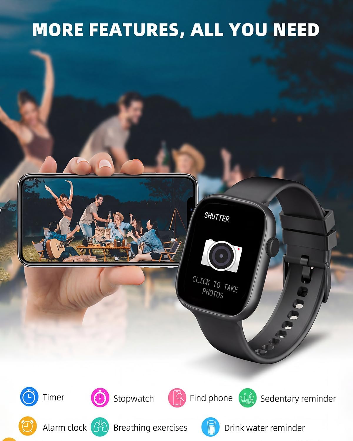 Smart Watch for Women Men, Fitness and Sleep Trackers with 1.83" HD Touchscreen, Bluetooth Calling Smartwatch for Android/iOS, IP67 Waterproof Multi-Sport Modes Pedometer, Jet Black