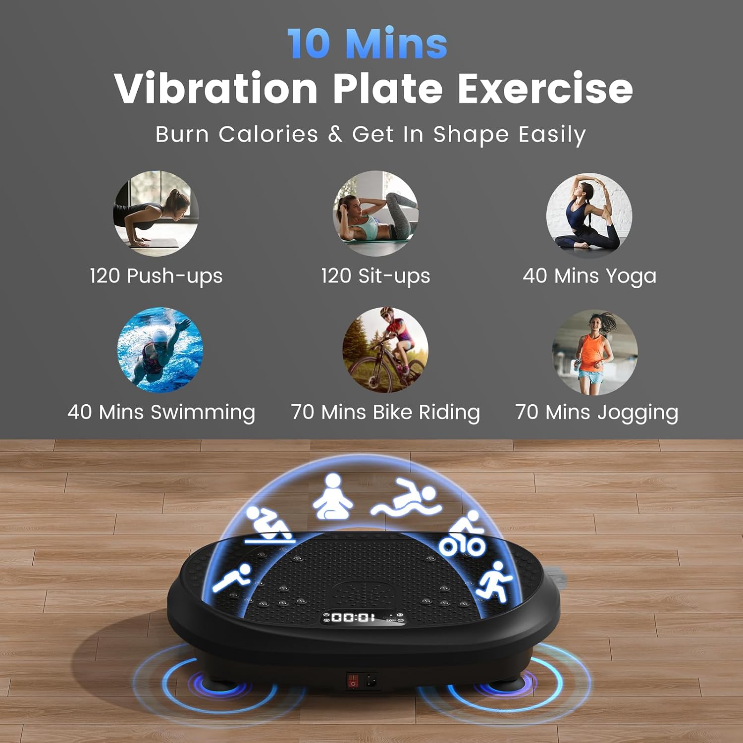 HVX Vibration Plate Exercise Machine 450 lbs Capacity Lymphatic Drainage