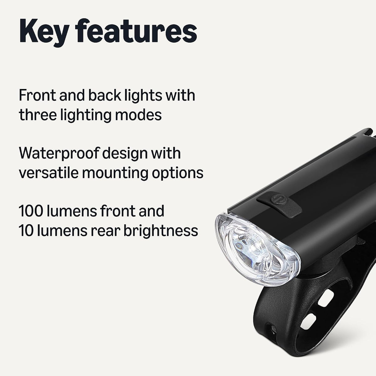 Amazon Basics Bike Lights for Day/Night Riding, Bicycle Lights Front and Back, Headlight Black, Taillight Red, Three Lighting Modes, Versatile Mounting Options