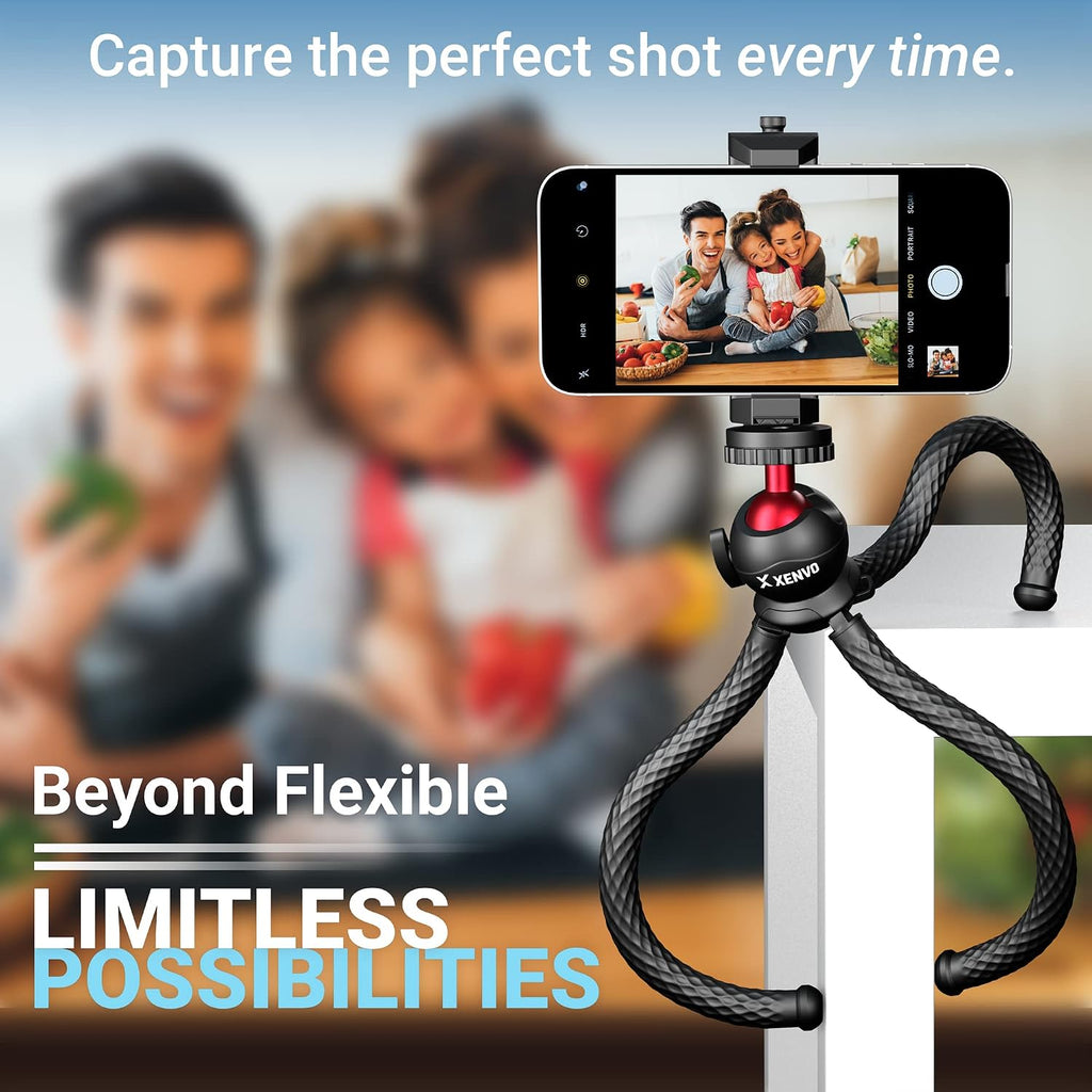 Xenvo SquidGrip Flexible Cell Phone Tripod and Portable Action Camera Holder - Compatible with iPhone, GoPro, Android, Samsung, Google Pixel and All Mobile Phones Red