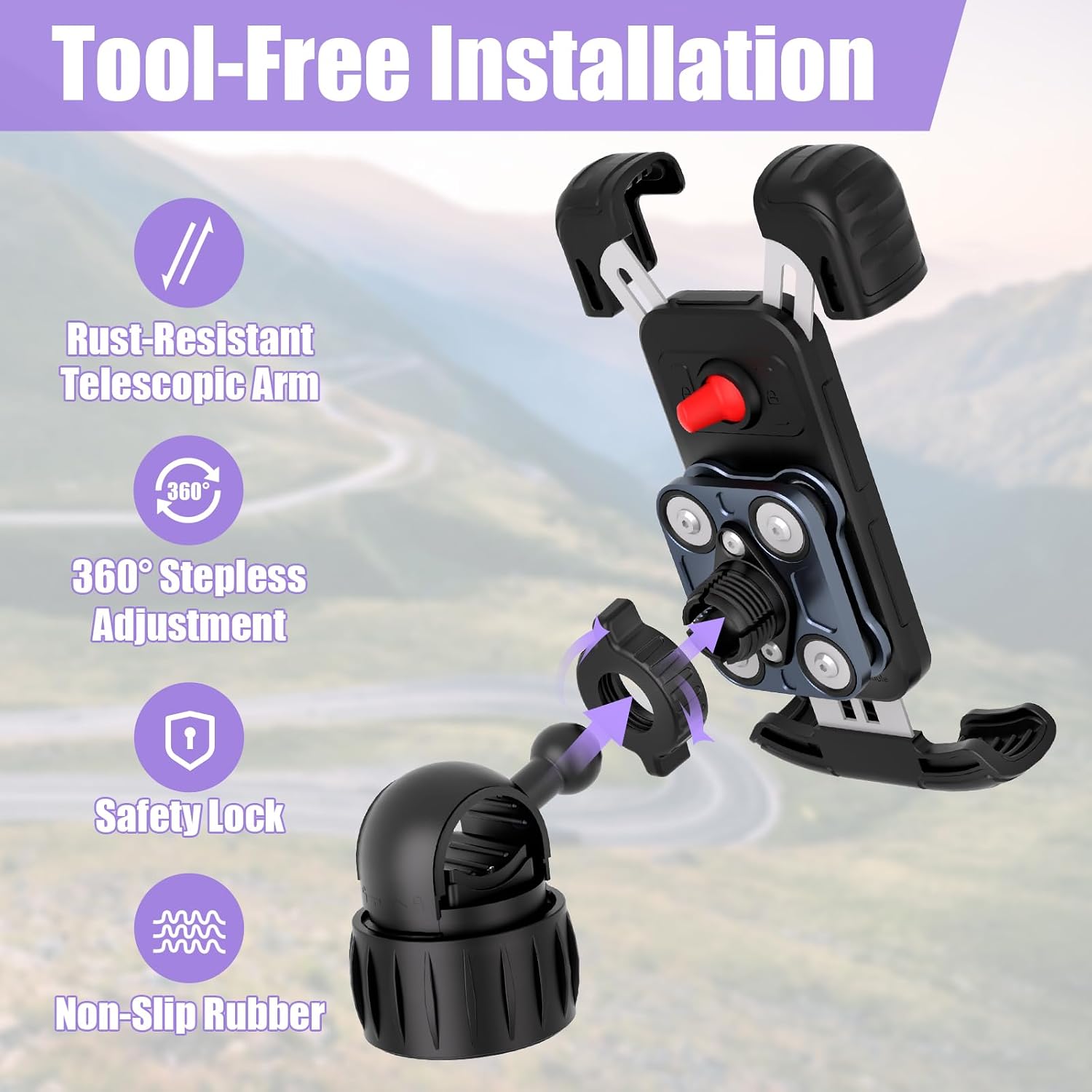 TXV Motorcycle Phone Mount Holder - Upgrade Vibration Dampener - 360° Rotatable Bicycle Phone Holder, Bike Scooter Handlebar Phone Clip for 5.1" - 6.8" Smartphones
