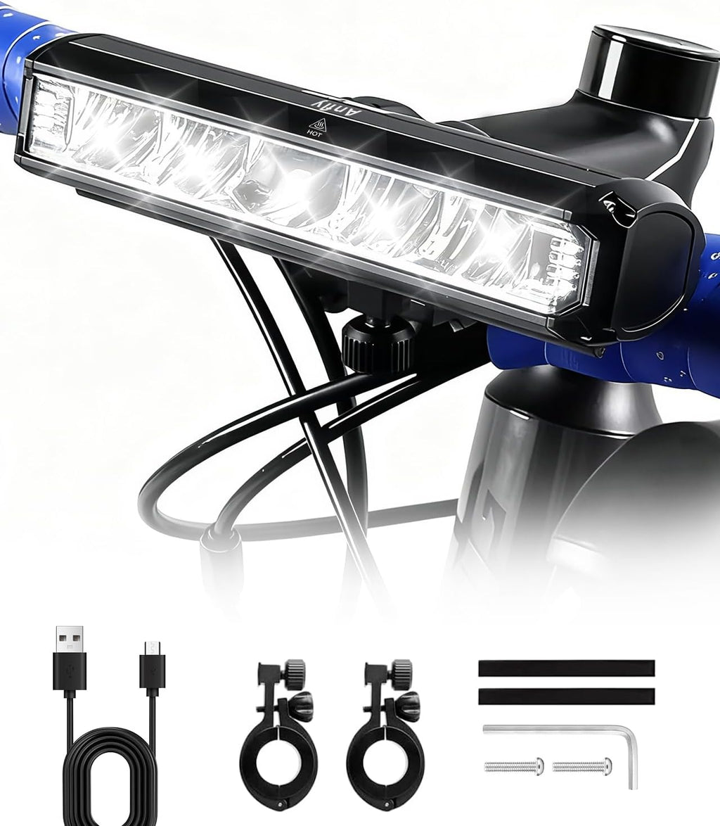 Super Bright LED Bike Lights – USB-C Rechargeable, IPX5 Waterproof Bicycle Headlight, Daytime Running Light, Multi-Mode MTB & Off-Road Cycling, Commuting and Outdoor Adventures