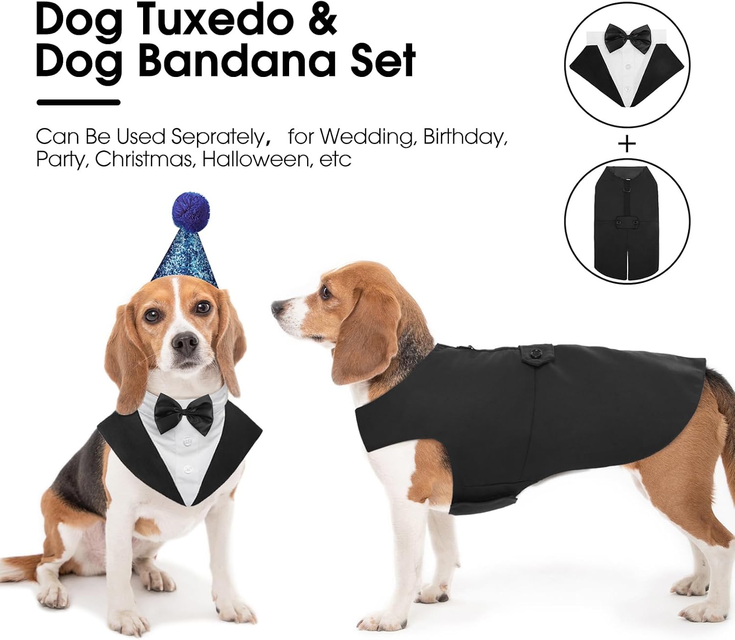 Kuoser Dog Tuxedo, Dog Suit and Bandana Set, Dogs Costume with D-Ring