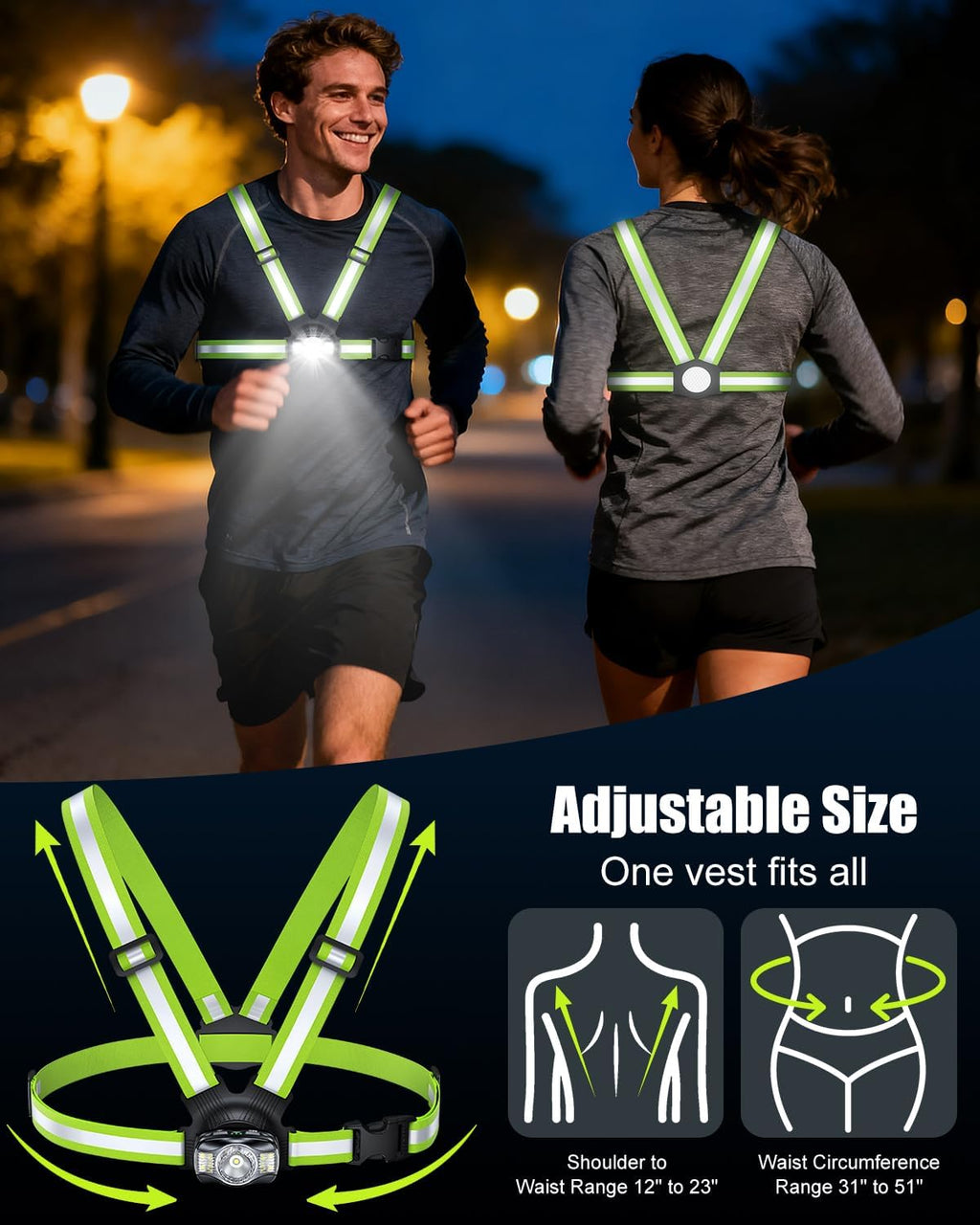 Running Lights for Runners, 500LM High-Vis Reflective Running Vest