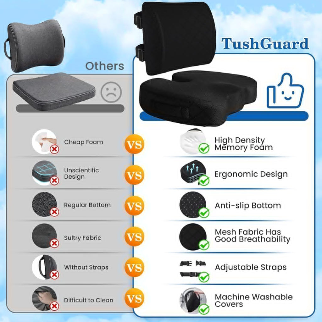 Back&Seat Cushion,Chair Cushions,Lumbar Back Support Pillow,Black/X-Large