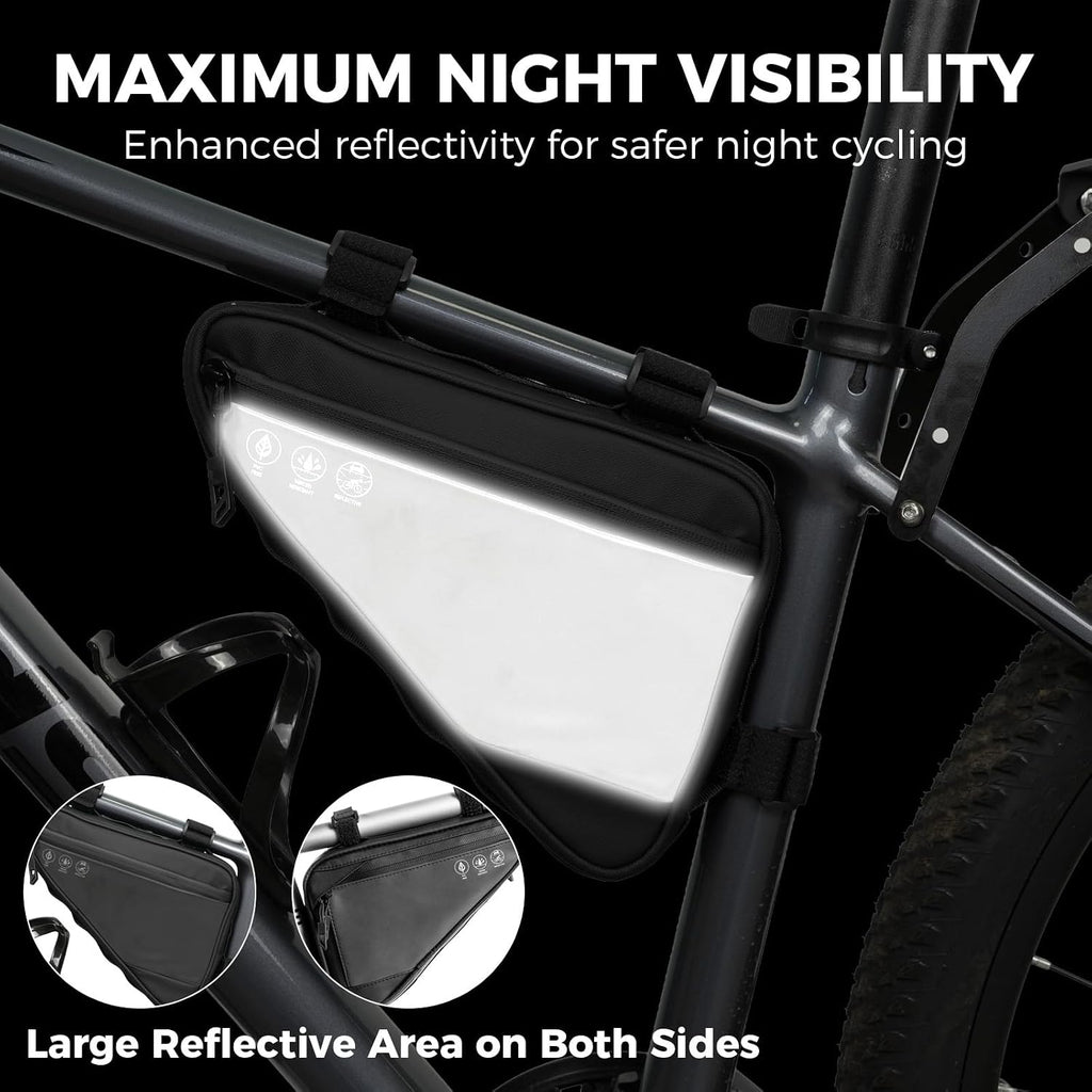 Bike Frame Bag, Reflective Water-Resistant Bicycle Triangle Pouch | 2L Two Side Pockets, Cycling Storage Tool Accessories Pouch for Mountain Road Bike