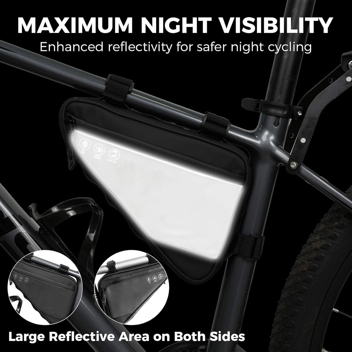 Bike Frame Bag, Reflective Water-Resistant Bicycle Triangle Pouch | 2L Two Side Pockets, Cycling Storage Tool Accessories Pouch for Mountain Road Bike