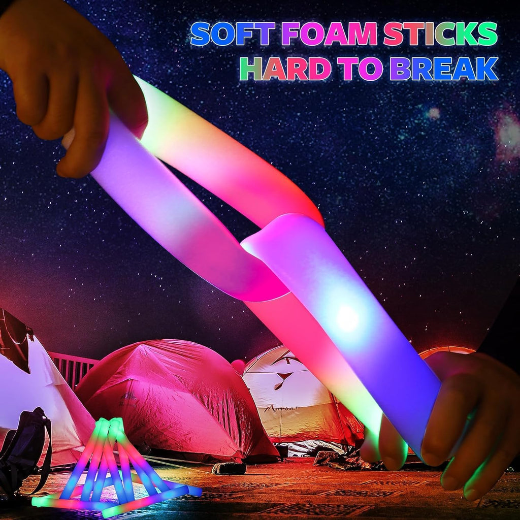 wellent 58 PCS LED Foam Glow Sticks Bulk, Glow in the Dark Party Supplies with 3 Modes Colorful Flashing, Neon Party Favors for Birthday, Wedding, Carnival, Concert, New Year Glow Sticks