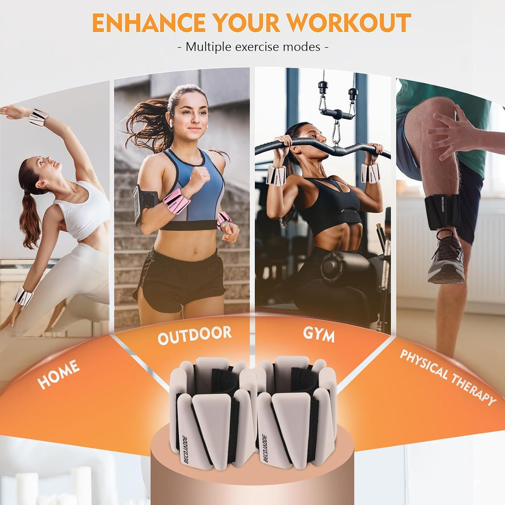 BECOJADDE Ankle Weights Set of 2 (1 lb/2 lb/3 lb Each) Adjustable Wrist Weights for Women Men Wearable Arm Leg Weight for Pilates, Running, Walking, Workout, Yoga