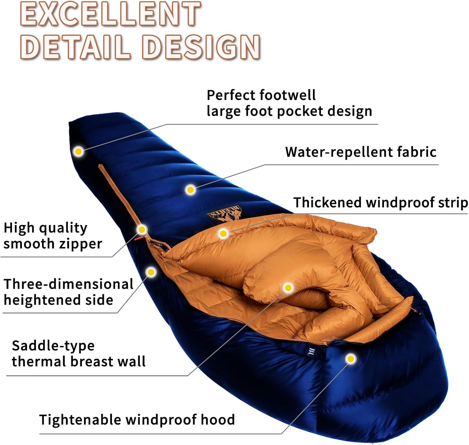 Down Backpacking Sleeping Bag.Cold Weather Sleeping Bag 30°F 20°F 10°F (Multiple Temperature Options), XL Large 4 Season Sleeping Bag for Adults Camping Hiking Mountaineering