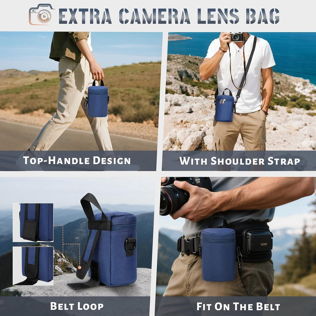 RAINSMORE Camera Backpack Hard Shell for DSLR/SLR Waterproof Camera Bag with Laptop Compartment 15.6 Inch Professional Camera Case with Rain Cover Photography Backpack Bag with Camera Lens Case Blue
