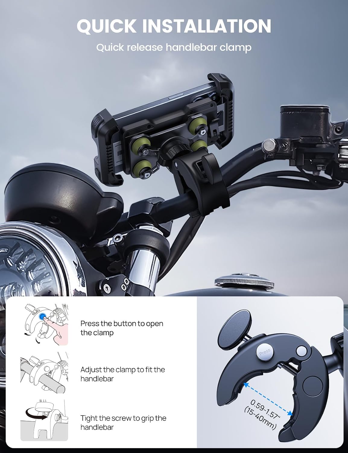 Lamicall Motorcycle Phone Mount Holder with Dual Vibration Dampener