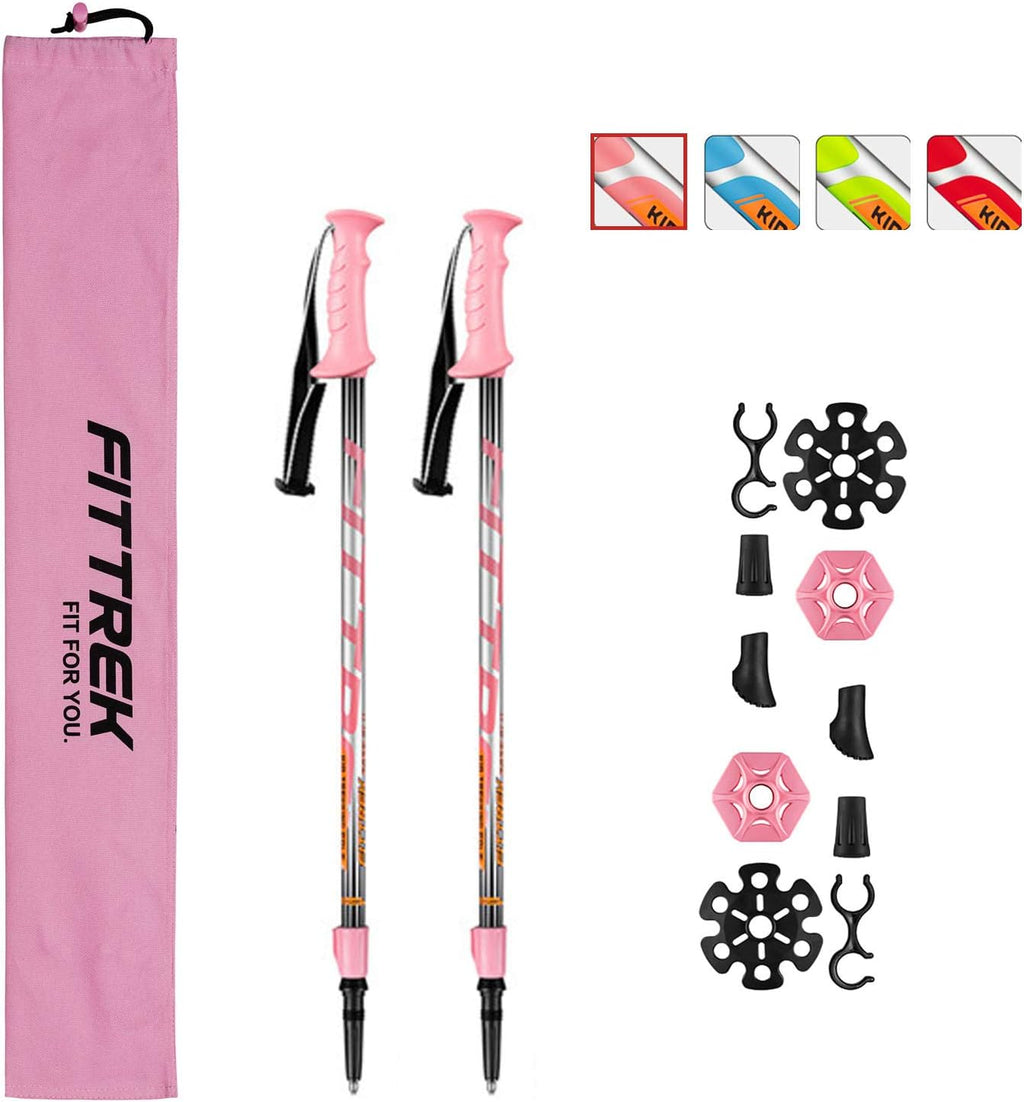 FitTrek Hiking Poles for Kids - Ultralight Nordic Walking Sticks - Telescopic Child Trekking Poles Collapsible 2 Pack