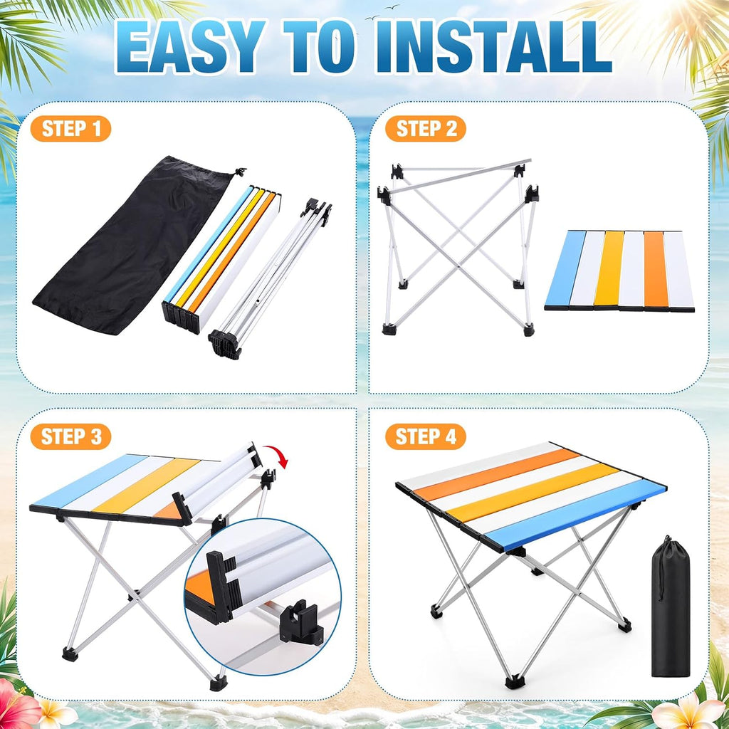 Chunful Portable Camping Table with Aluminum Table Top with Carry Bag 16 x 13 x 11 Inch Folding Beach Desk Easy to Carry for Outdoor Picnic BBQ Cooking Festival Travel Beach Home(Blue Orange Red)