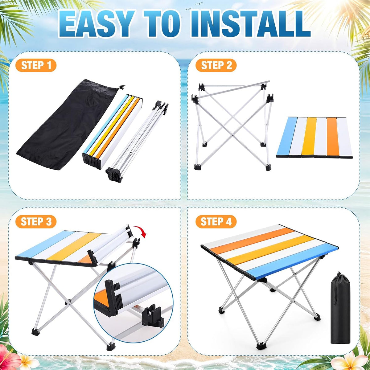 Chunful Portable Camping Table with Aluminum Table Top with Carry Bag 16 x 13 x 11 Inch Folding Beach Desk Easy to Carry for Outdoor Picnic BBQ Cooking Festival Travel Beach Home(Blue Orange Red)
