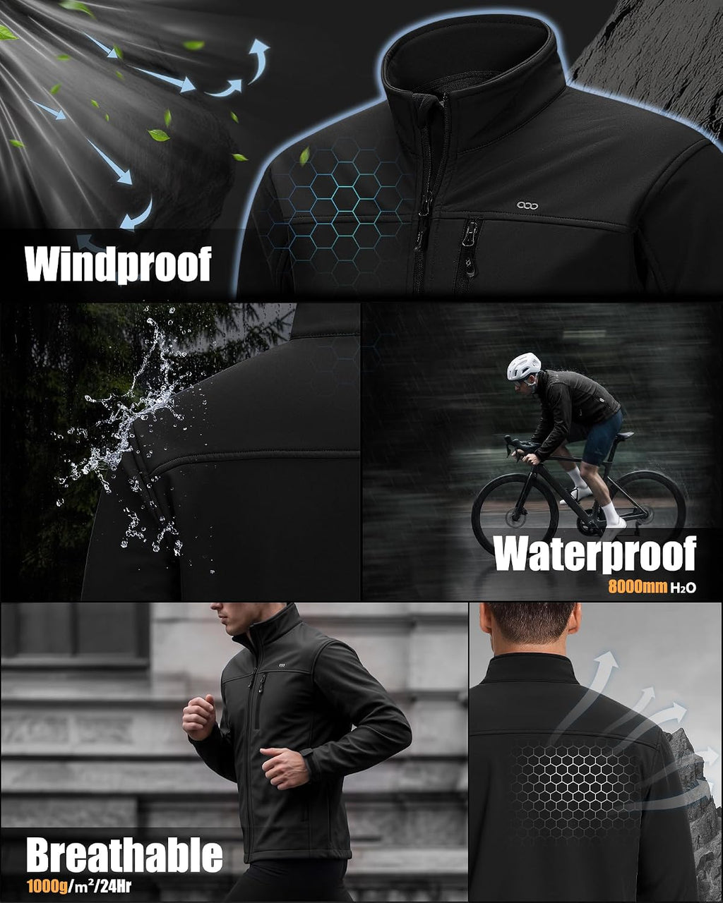 33,000ft Men's Waterproof Softshell Jacket Fleece Lightweight Windbreaker
