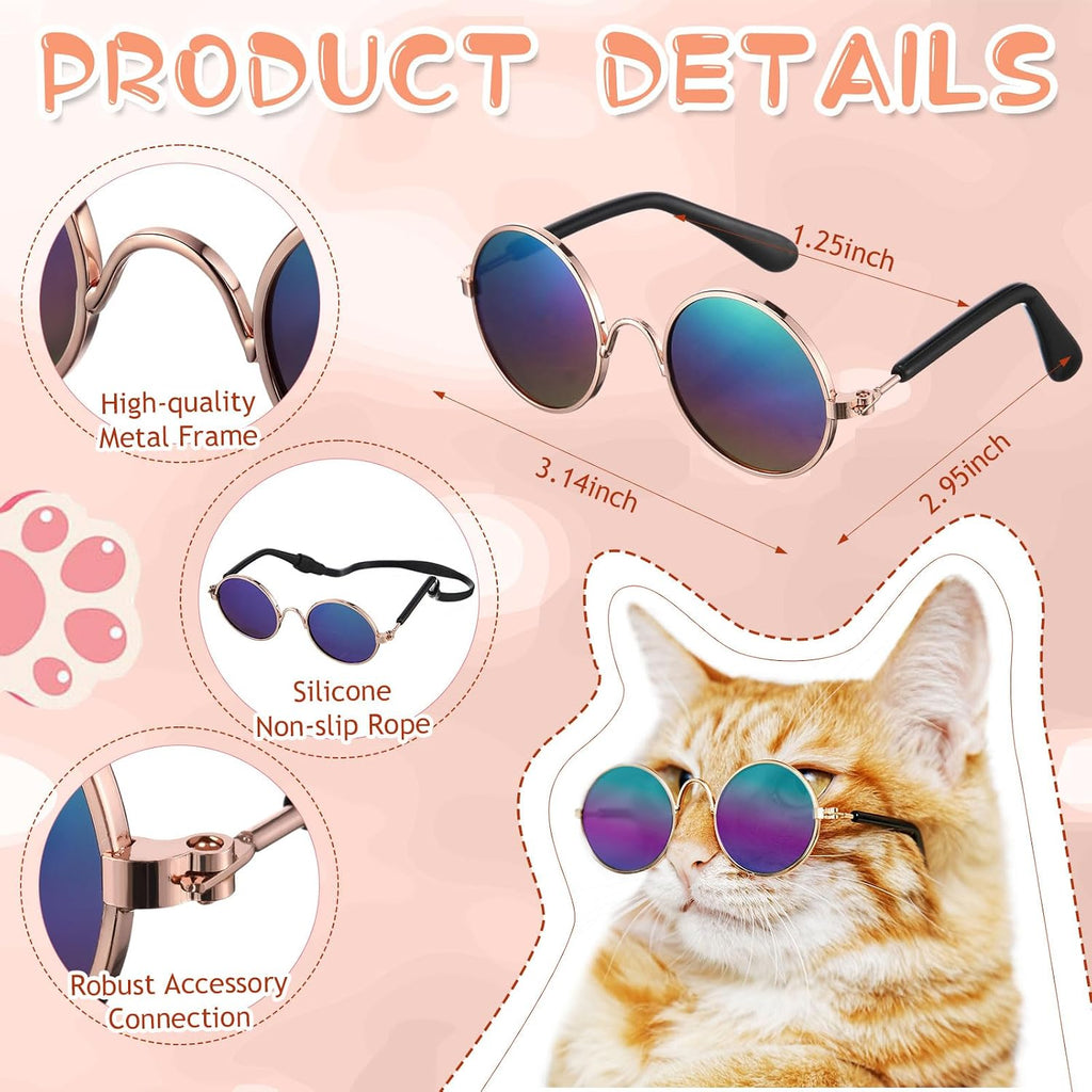 Weewooday 8 Pcs Pet Sunglasses & Tie Collars for Dogs Cats, Elegant Colors