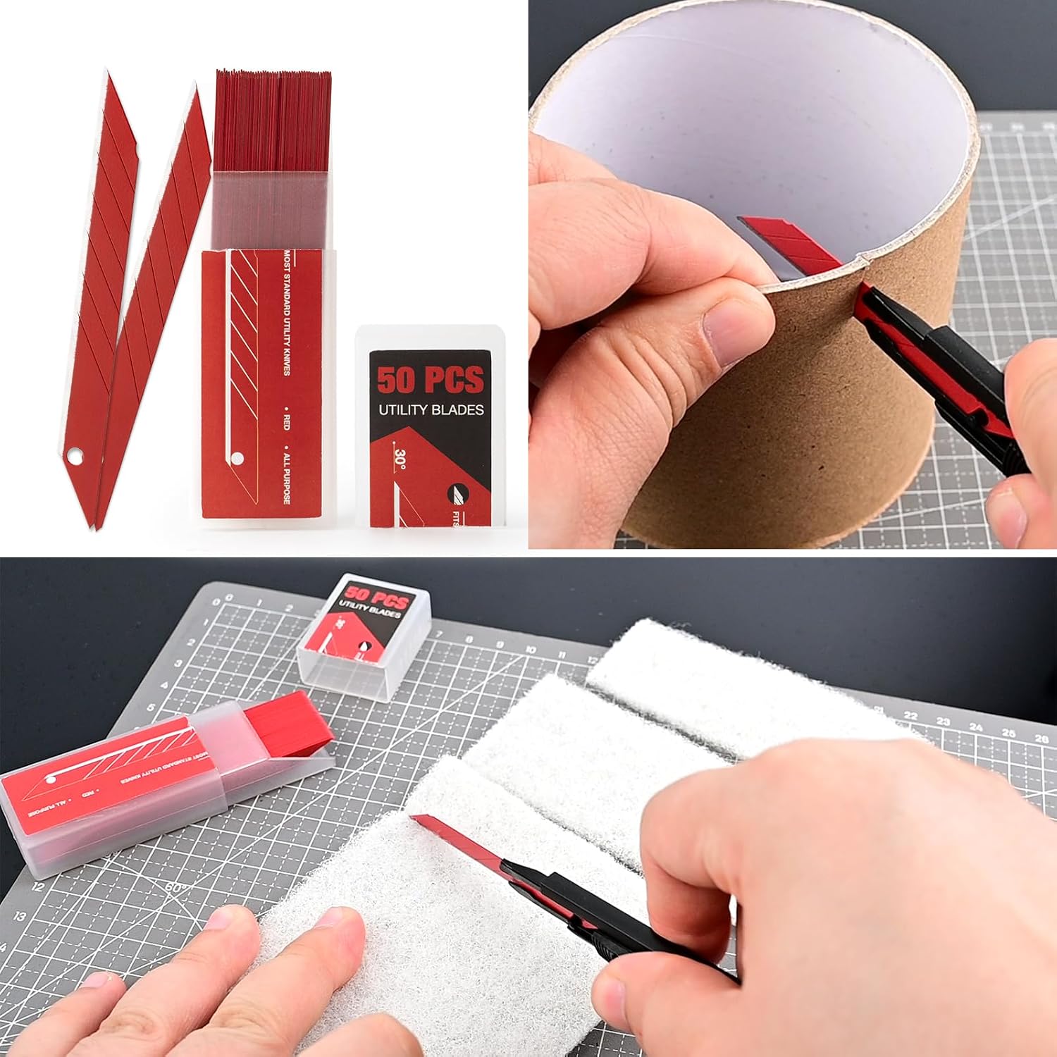 Gomake 9mm Utility Knife Replacement Blades,30 Degree Snap Off Carbon Steel Knife Blades for Retractable Cutting Knives, Hobby, Craft, Box Cutter 100PCS (Red)