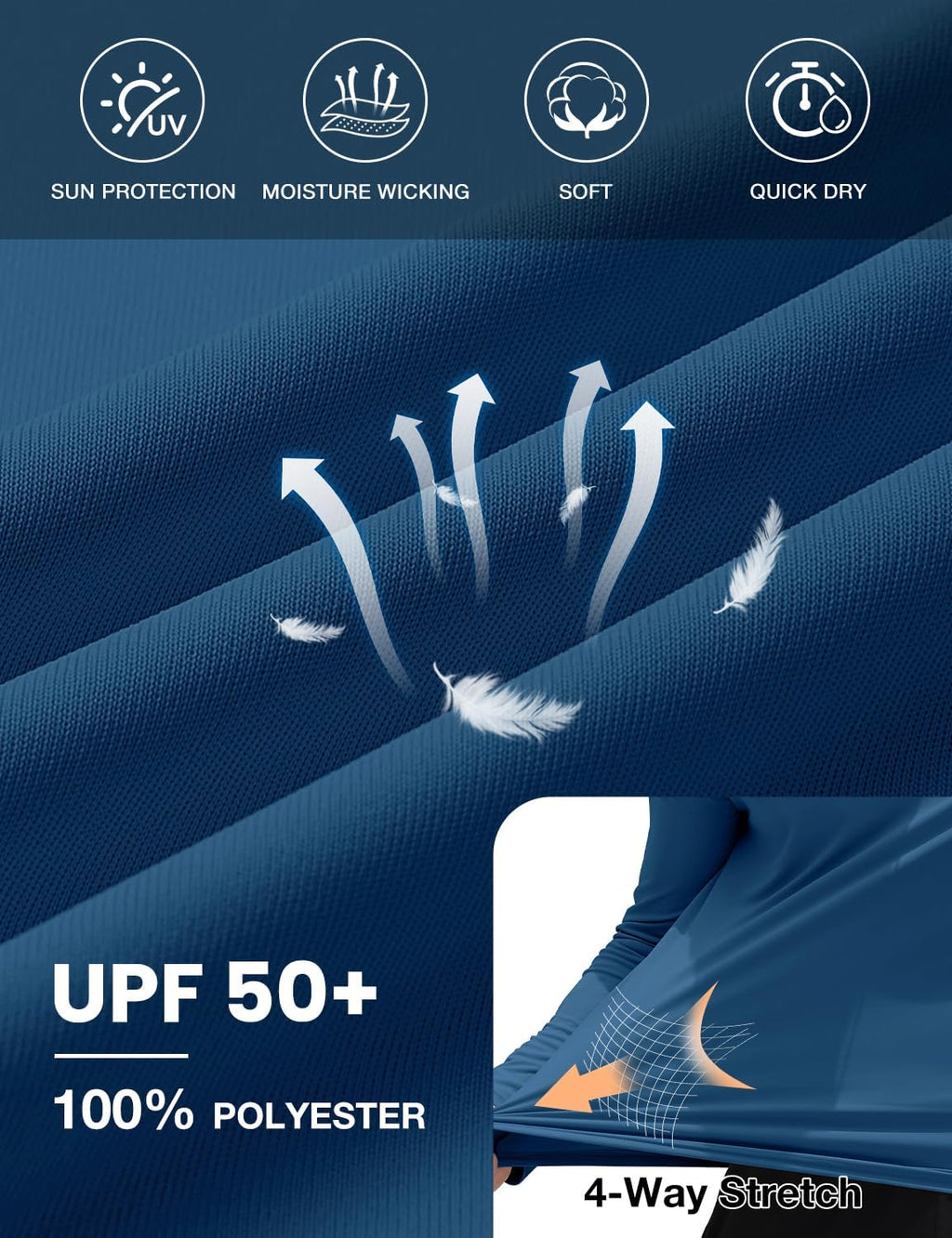 Mens UPF 50+ Sun Hoodie UV Protection Long Sleeve Swimming Rash Guard SPF Quick Dry Fishing Shirt for Outdoor Sports