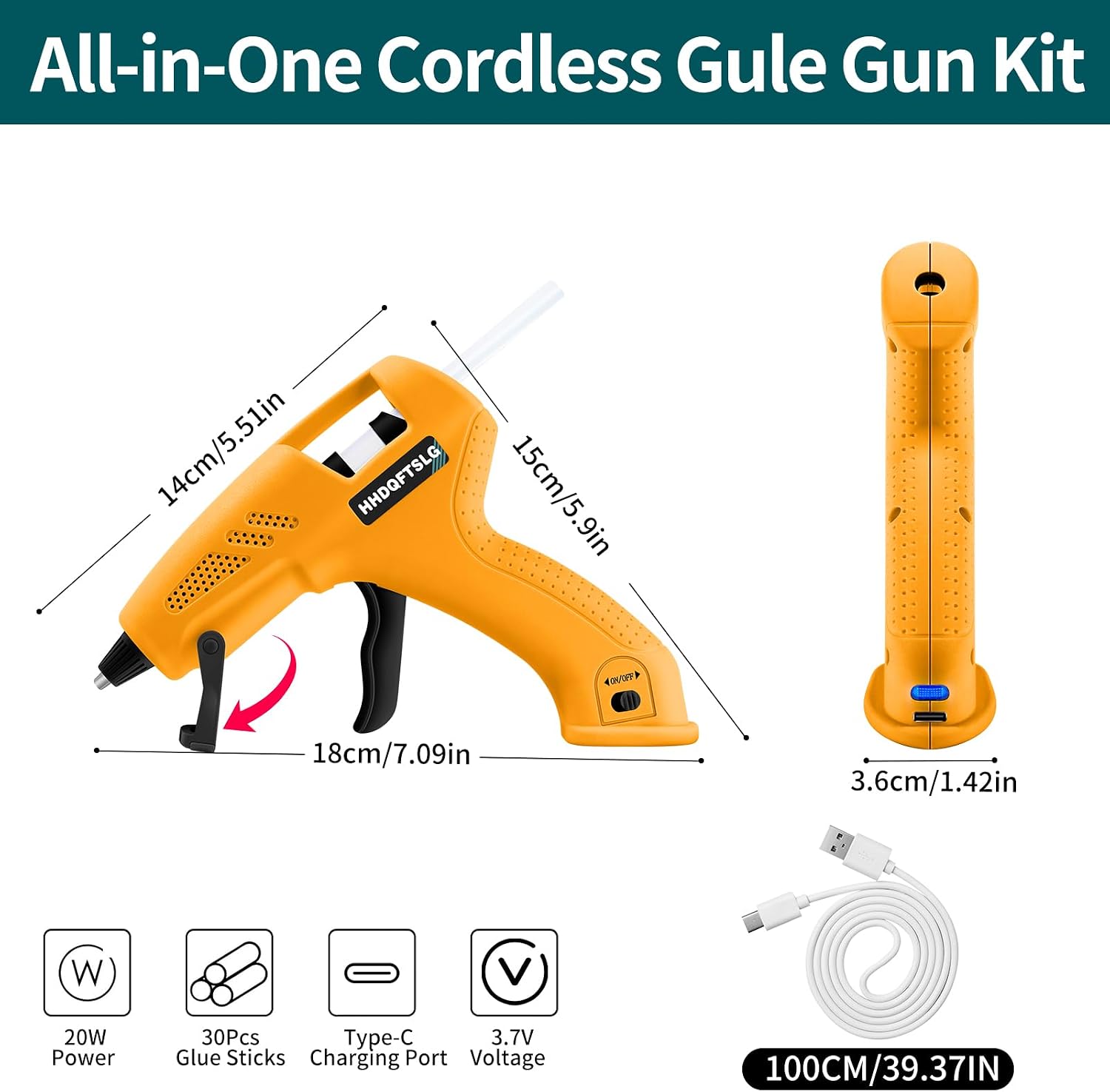 Cordless Hot Glue Gun Kit with 30 Sticks, Fast Heating 2.6Ah Rechargeable