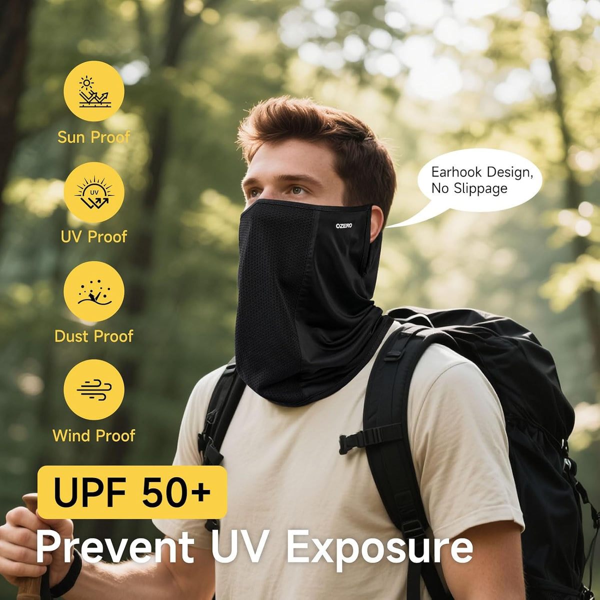 OZERO Cooling Neck Gaiter Face Mask With Ear Loops, UPF 50+ UV Protection
