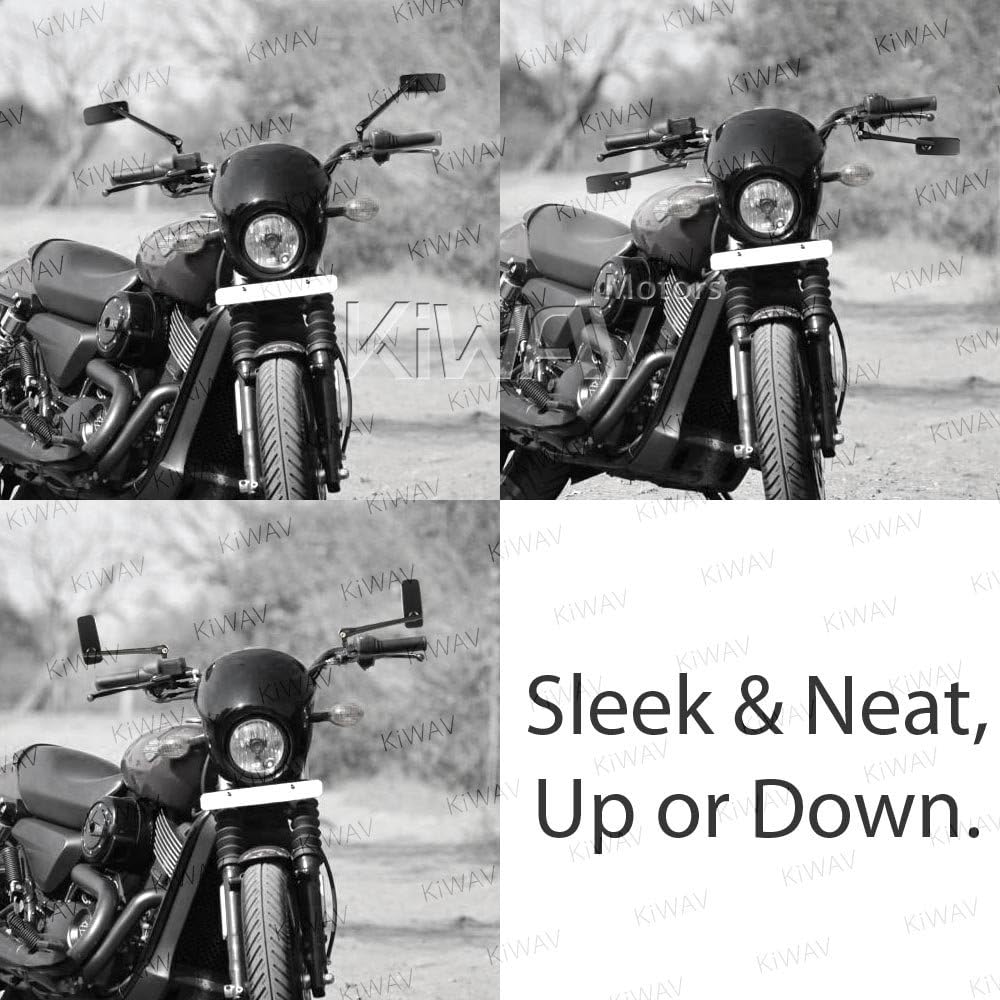 KiWAV Motorcycle Mirrors Rear View Side Rectangular ClassicPlus Chrome Convex Aspherical Anti-Glare Blue Tinted Glass Longer Stem Compatible for Custom Harley Street 500 750 Pack of Pair