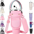 AceTreker Water Bottle Carrier Bag with Phone Pocket for Stanley 40/30 oz Tumbler Neoprene Insulated Mug Sleeve Pouch with 2 Pockets & Adjustable Strap & Straw Cover for Stanley Cup Accessories